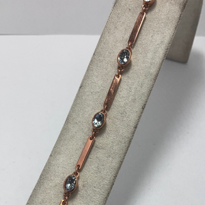 9ct Rose Gold 7 Stone Aquamarine Bar Link Bracelet