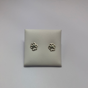 Silver Outline Dog Pawprint Stud Earrings