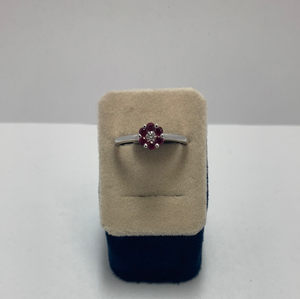 18ct White Gold Diamond and Ruby Flower Cluster Ring