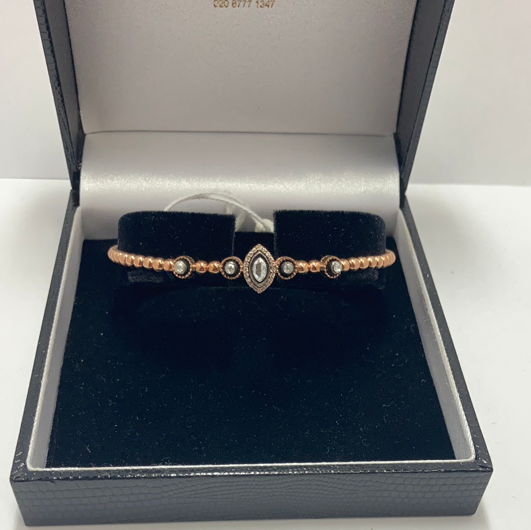 Secondhand Turkish Style 9ct Rose Gold Bead and Diamond Bangle SHJ